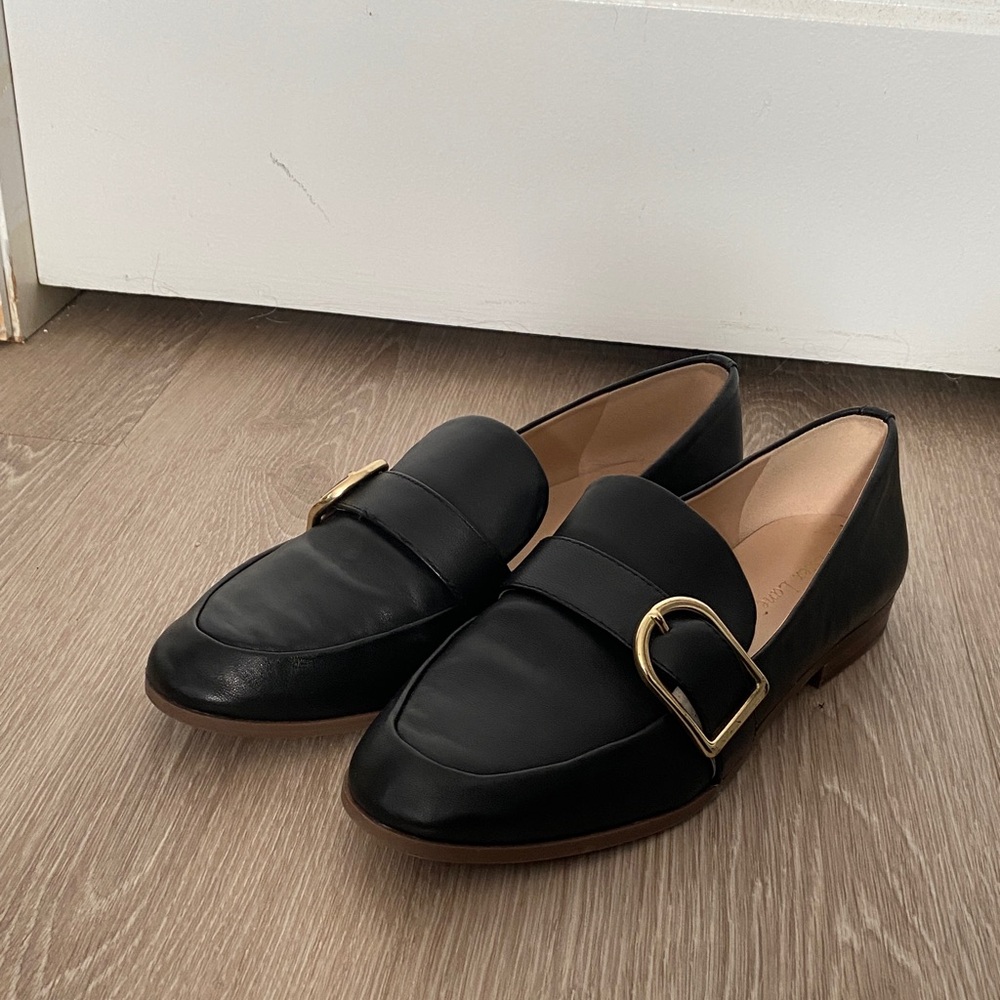 Essex Lane - Black Leather Loafers with Gold Buckle